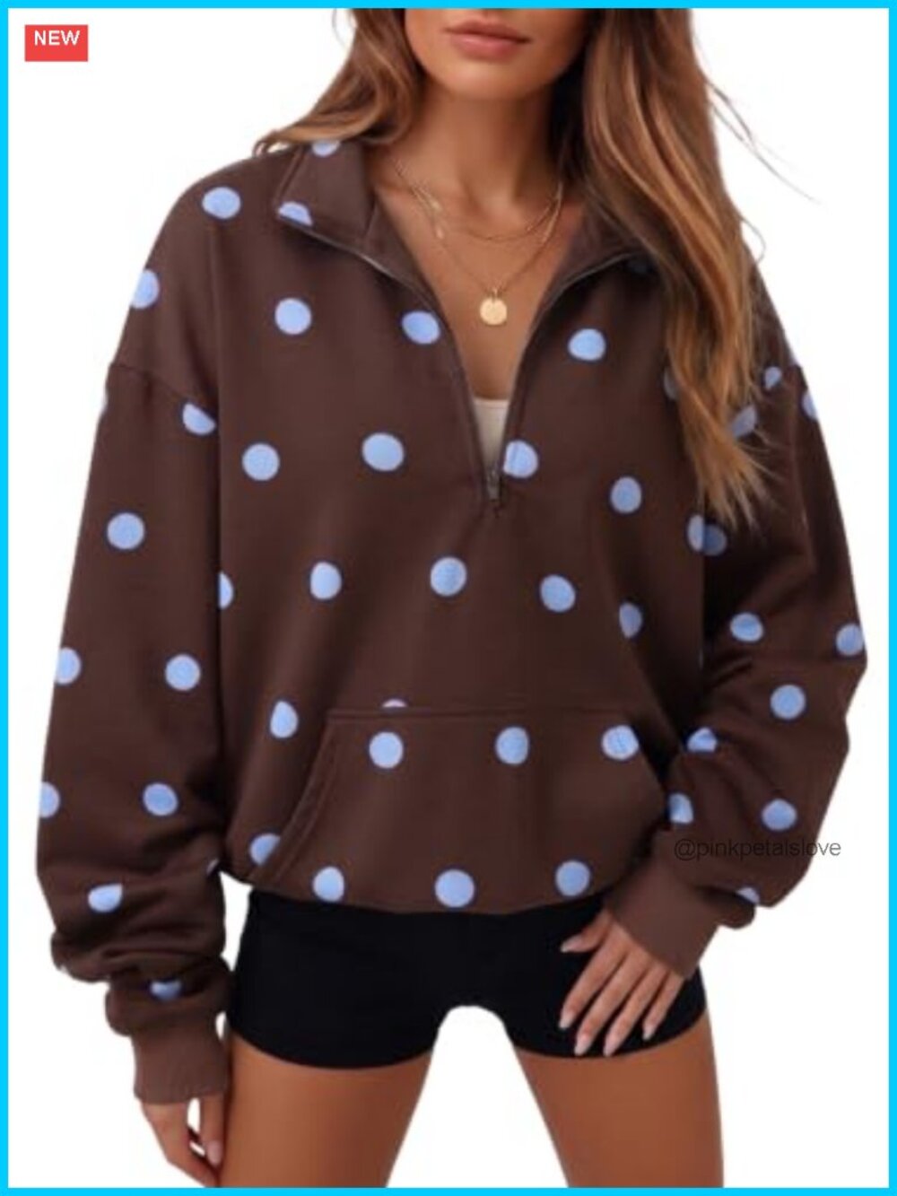 Womens Half Zip Sweatshirt Long Sleeve Pullover Kangaroo Pocket